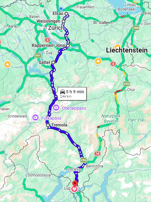 Geplante Route für die Hinfahrt
