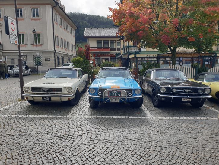 Die drei mitfahrenden Mustangs. Unser ist der Älteste, dafür haben wir die kleinste Zahl an Lebensjahren. Das Foto gelang mir in den einzigen halbwegs sonnigen 5 Minuten des ganzen Tages!