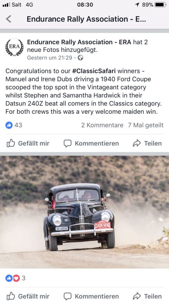 Auch in Facebook sind wir nun verewigt. Bin gespannt, wann ich die ersten direkten Angebote für neue Rallye-Fahrzeuge und weiteren Rallye-Teilnahmen erhalte.